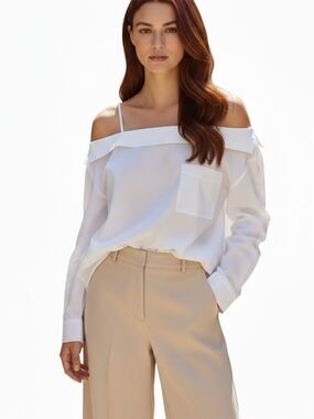 Robert Rodriguez White Off-the-Shoulder Poplin Shirt SZ 6